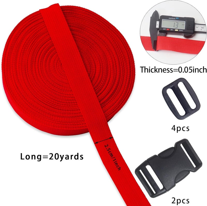 ZHFMLY Red Webbing Backpack Bag Straps for Crafts 1 Inch-Durable Polypropylene Straps with Buckles,20 Yards for Tie-Downs, Camping, Climbing, DIY Projects, Lawn Chair Replacement, and Seat Belts - Image 2